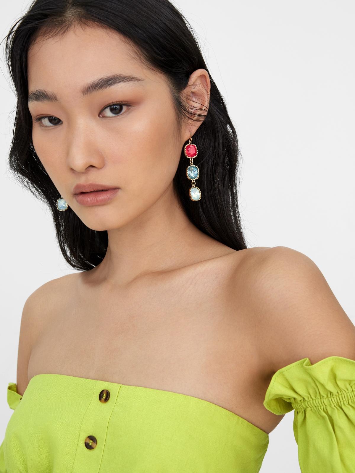 Three Tone Drop Earrings - Multi Color