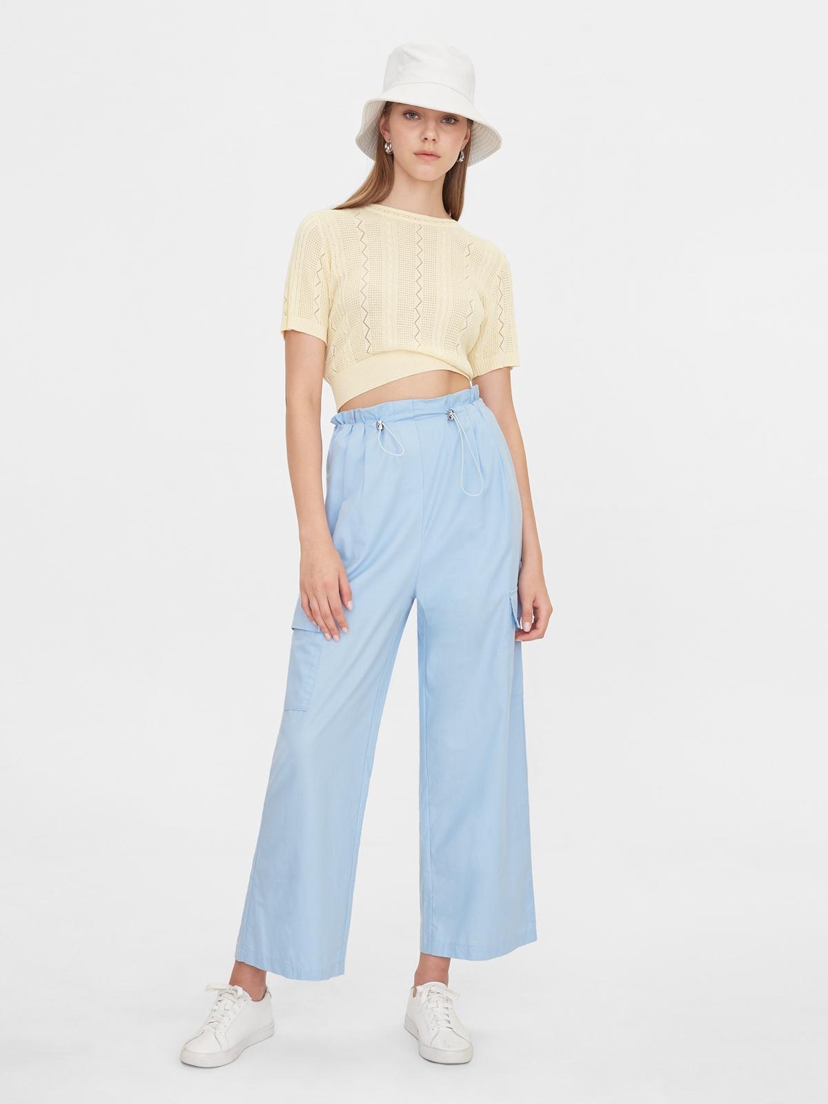 Elastic Wide Leg Cargo Pants - Blue