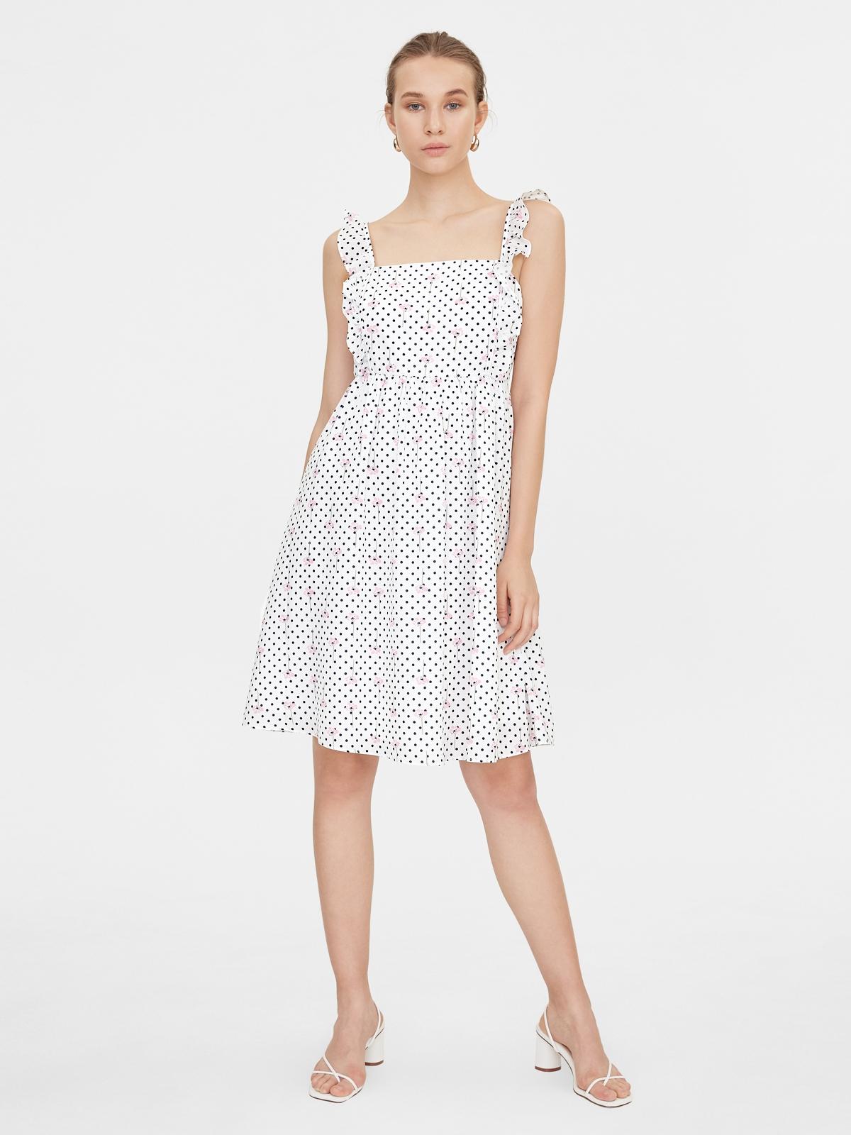 Frill Shoulder Square Neck Dress - White