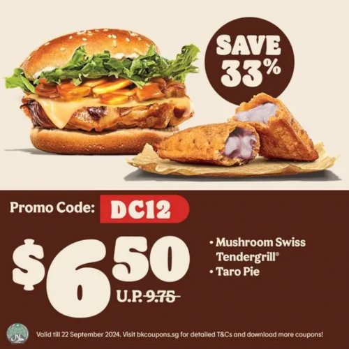 Mushroom Swiss Tendergrill® & Taro Pie for only $6.50