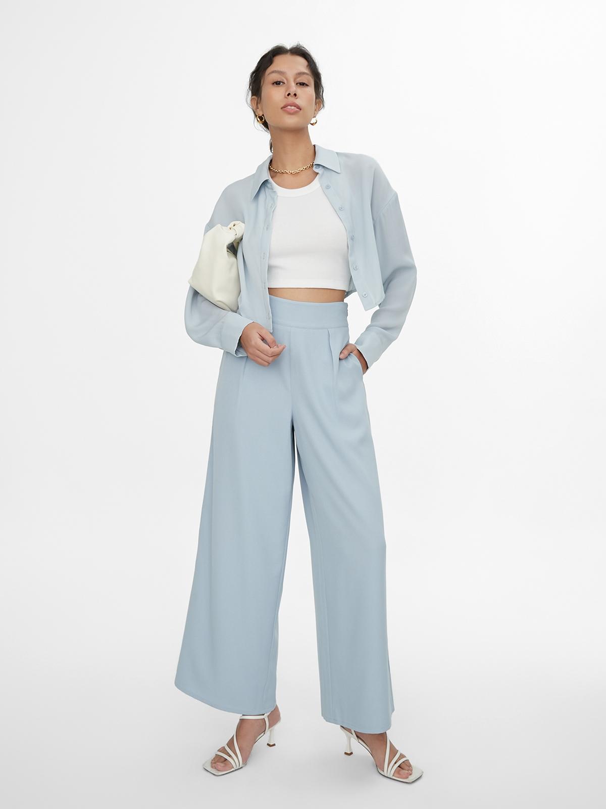 Sustainable High Waist Wide Leg Pants - Blue