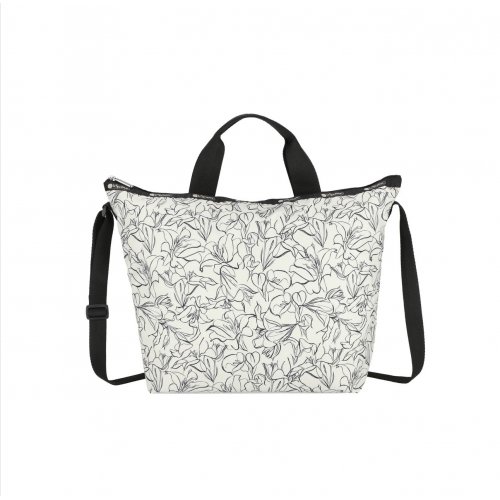 Sketched Floral Ivory Deluxe Easy Carry Tote