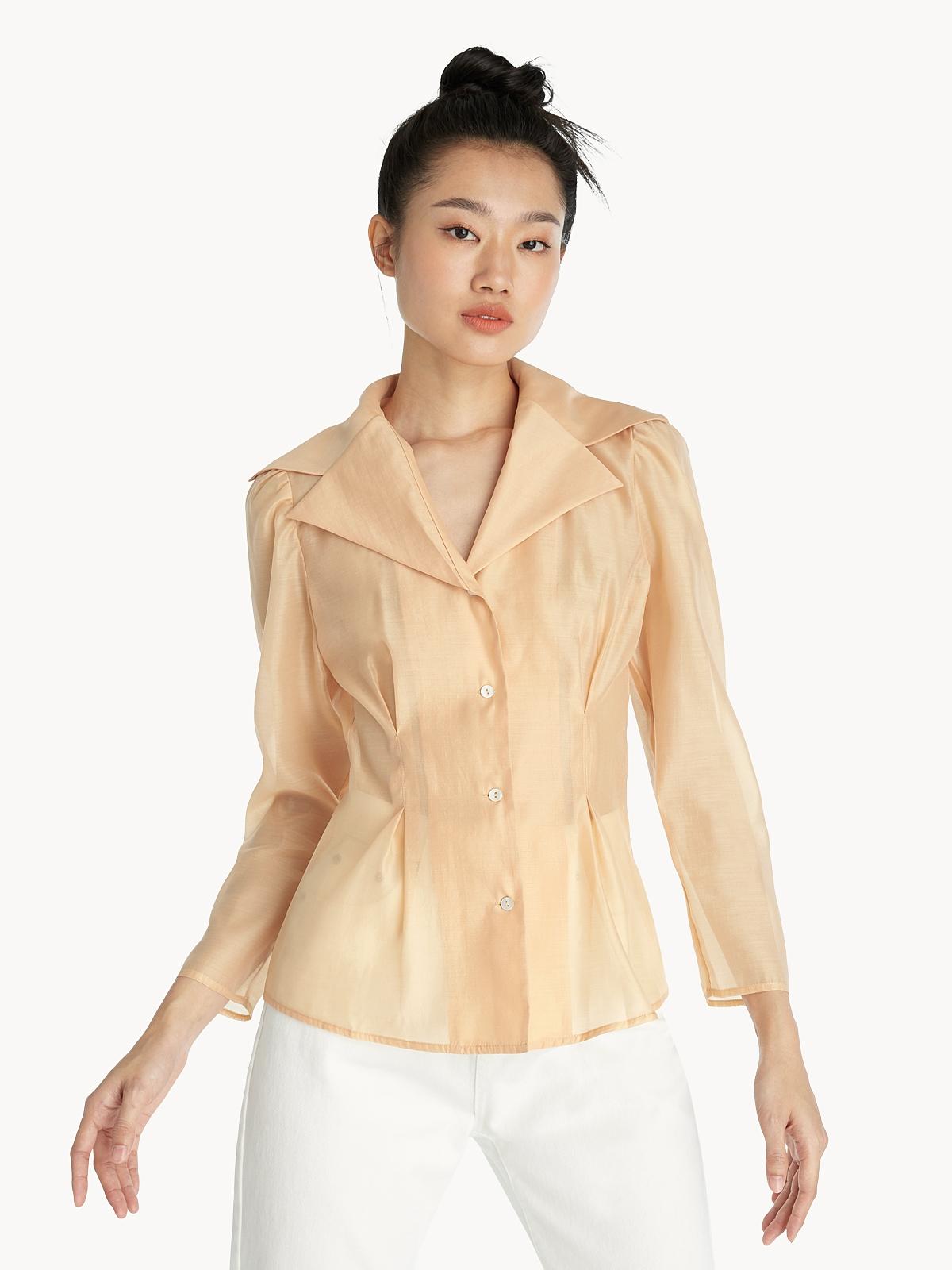 Wide Collar Cinched Waist Shirt - Orange