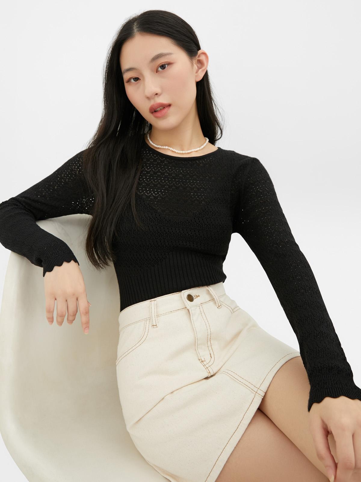 Lettuce Trim Sweater - Black