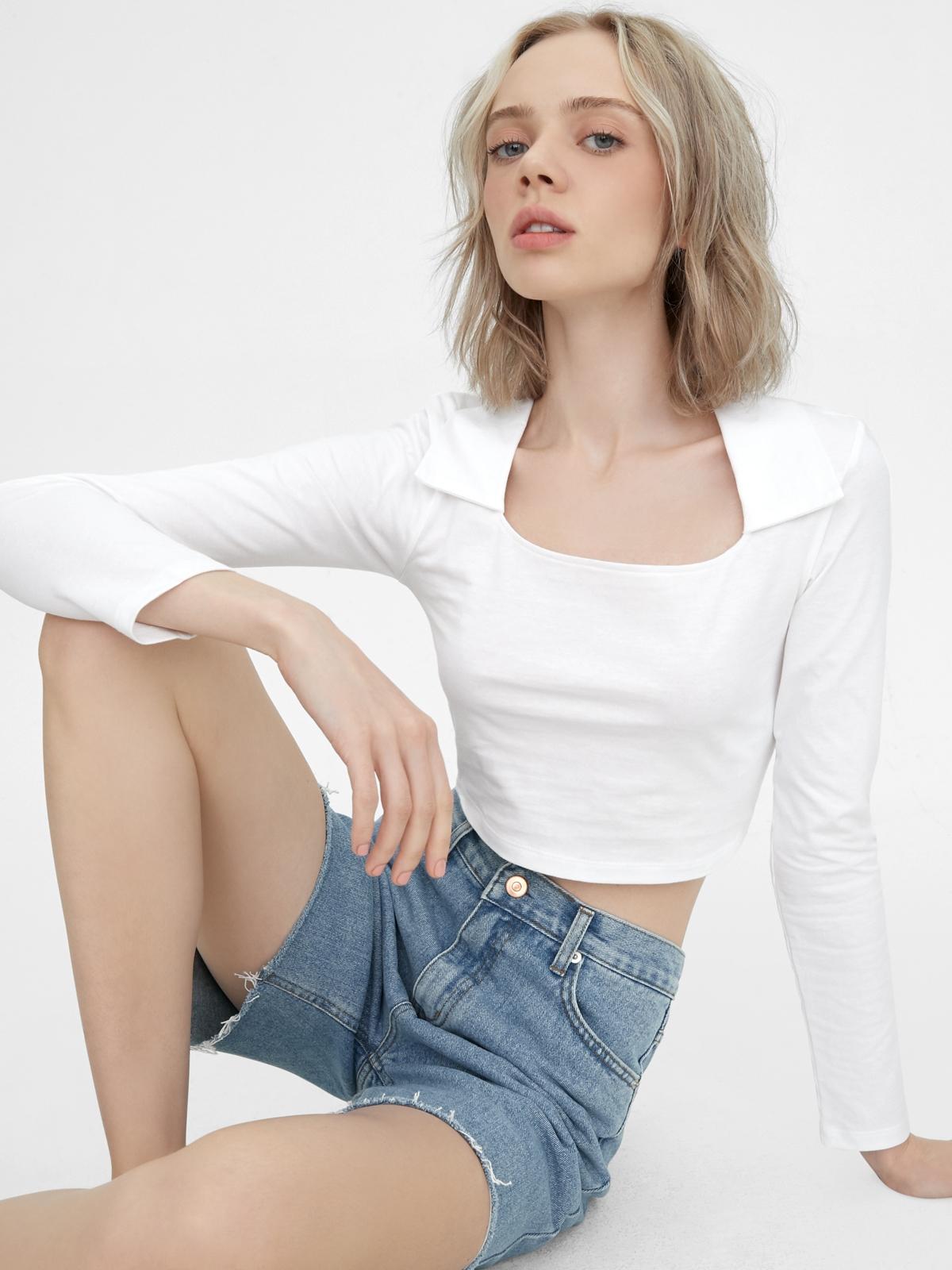 Sustainable Collar Long Sleeve Tee - White