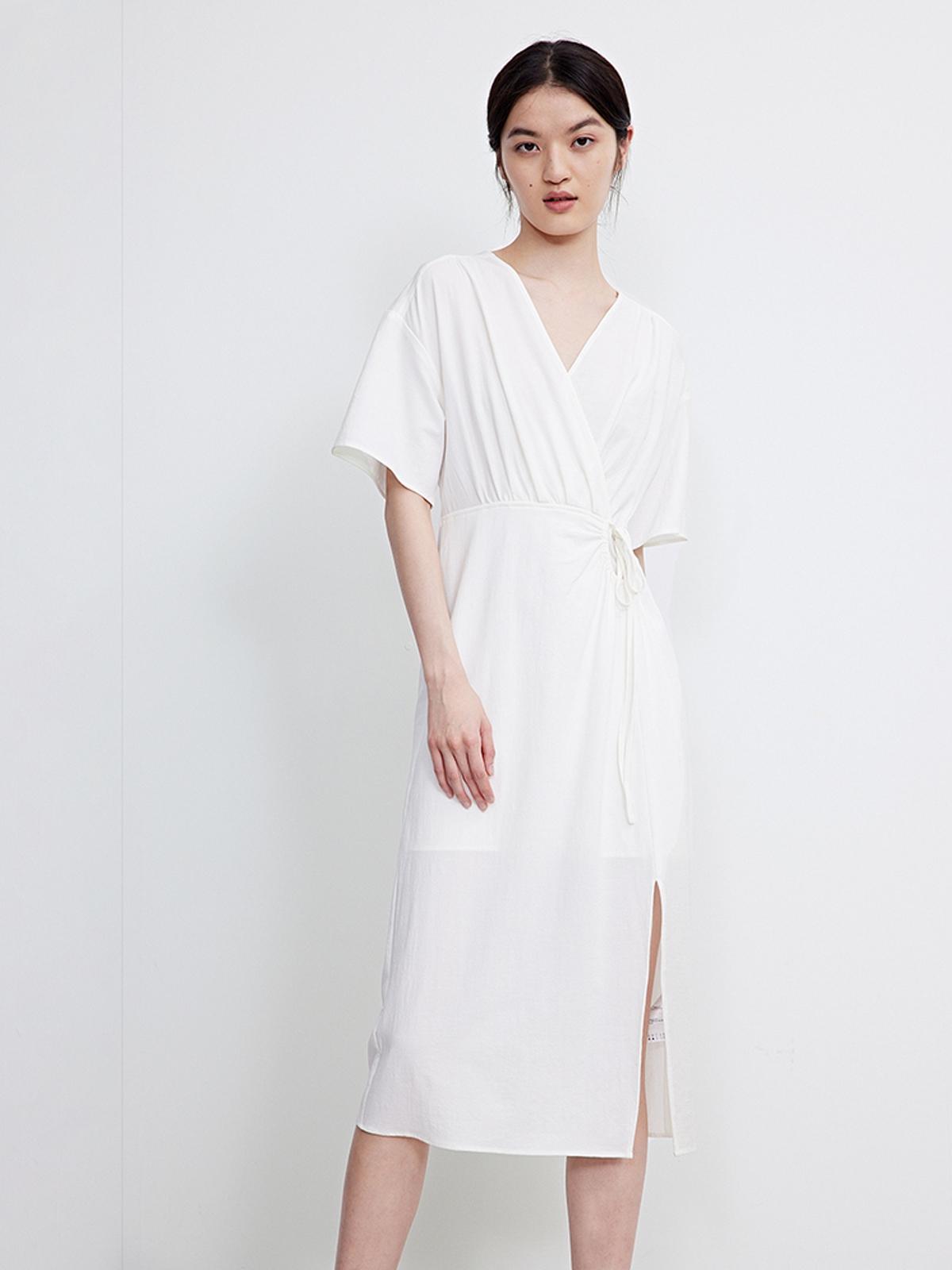 Front Wrap Midi Dress - White