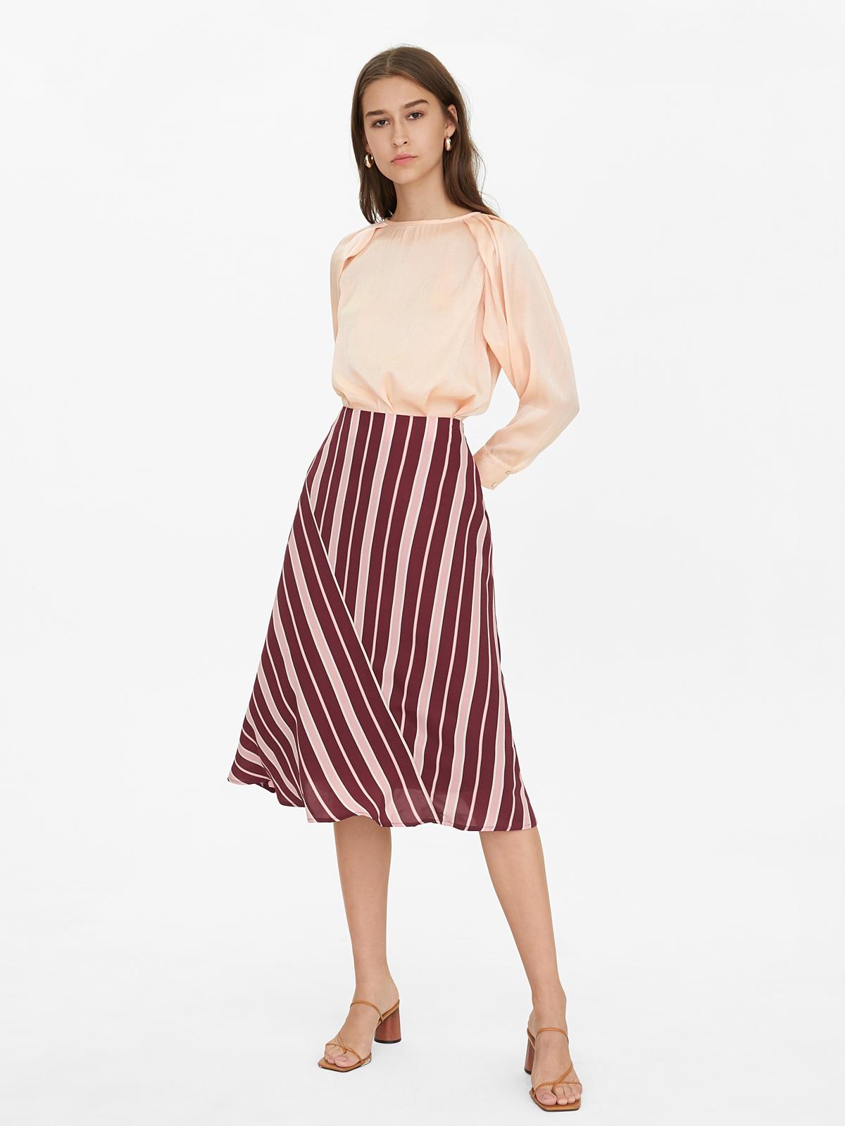 Striped Fit And Flare Skirt - Red
