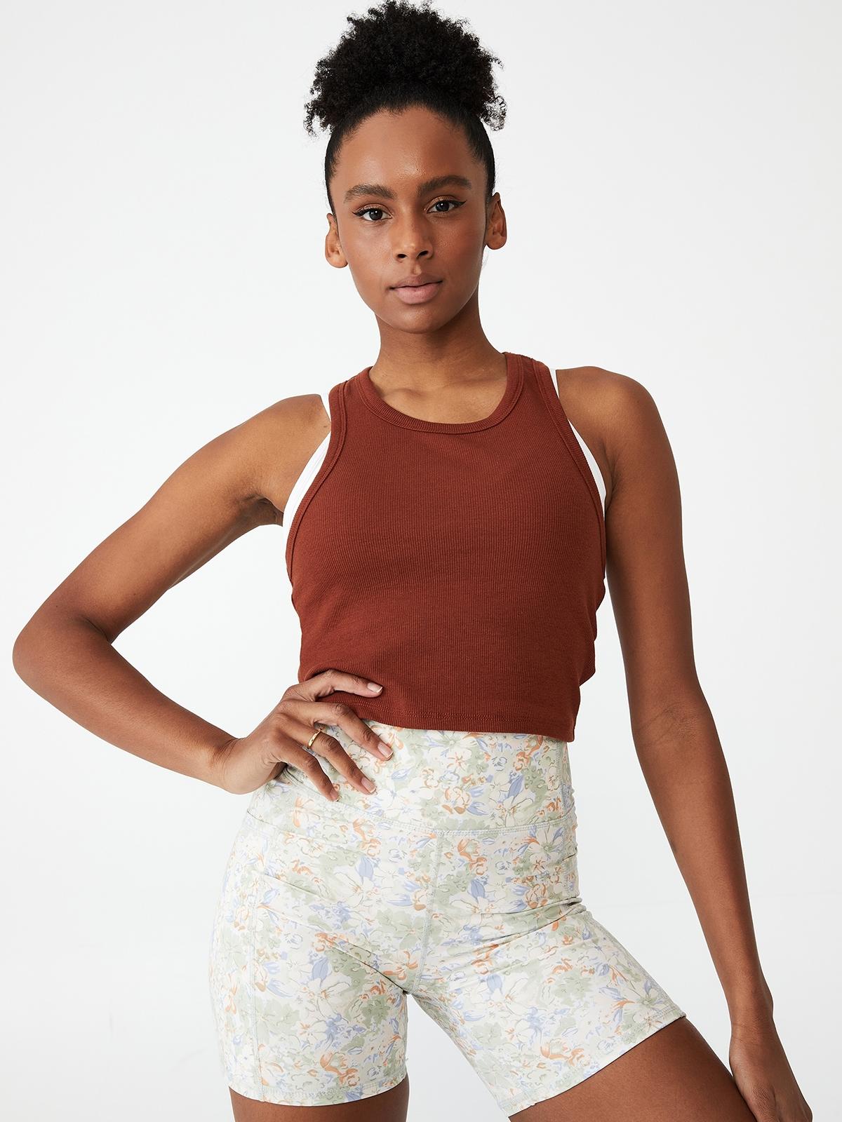 Rib Racer Crop Tank Top - Ginger Snap