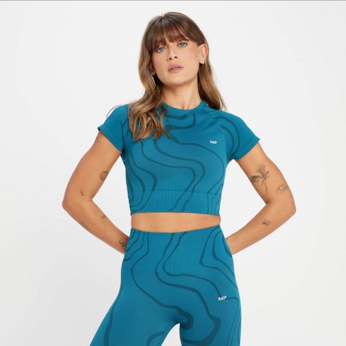 MP Women's Tempo Wave Seamless Crop Top - Teal Blue