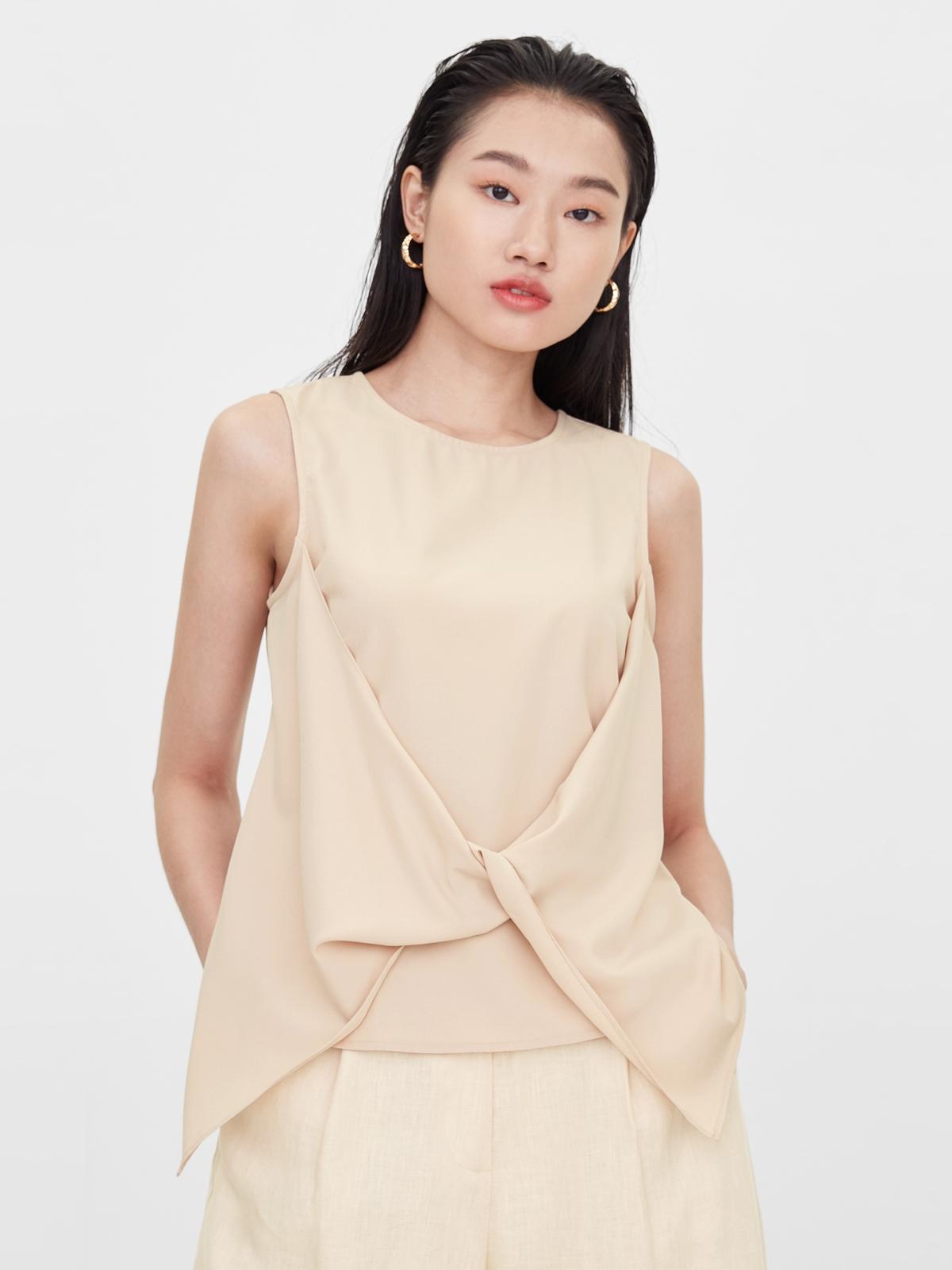 Front Knot Sleveless Top - Cream