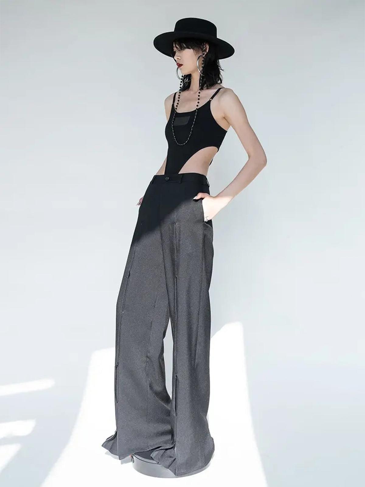 Multi Zipper Wide-Leg Pants - Black