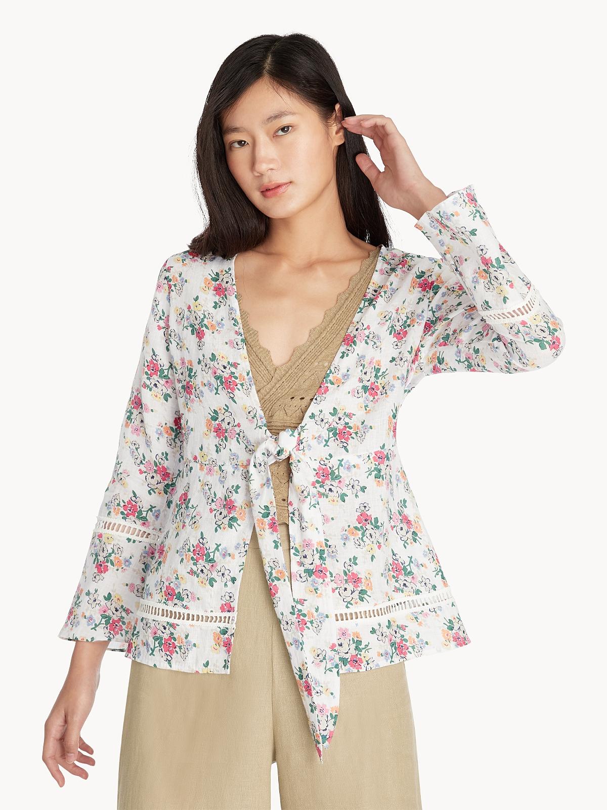Purpose Floral Front Tie Outerwear - White