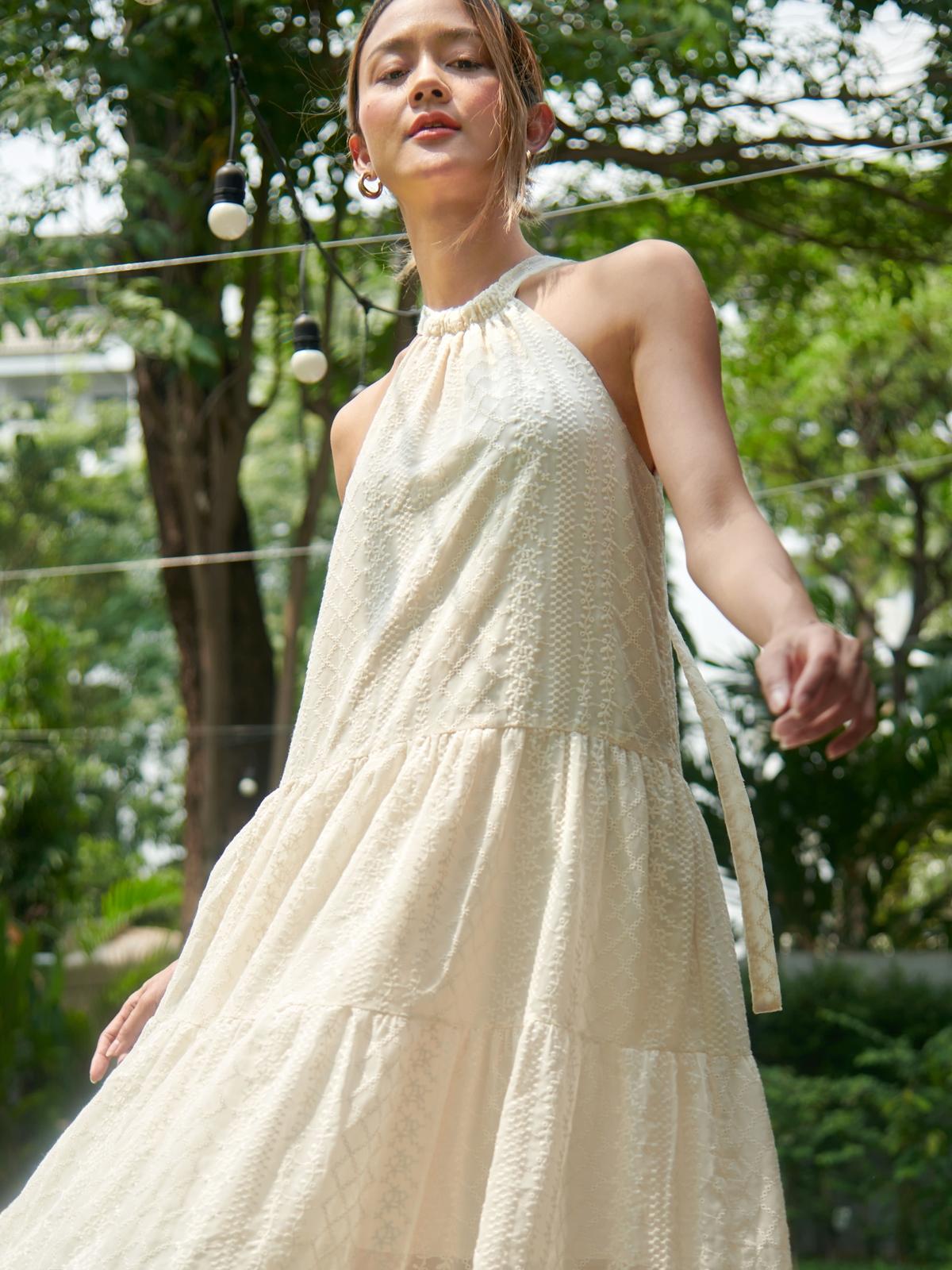 Halter Neck Maxi Dress - Cream