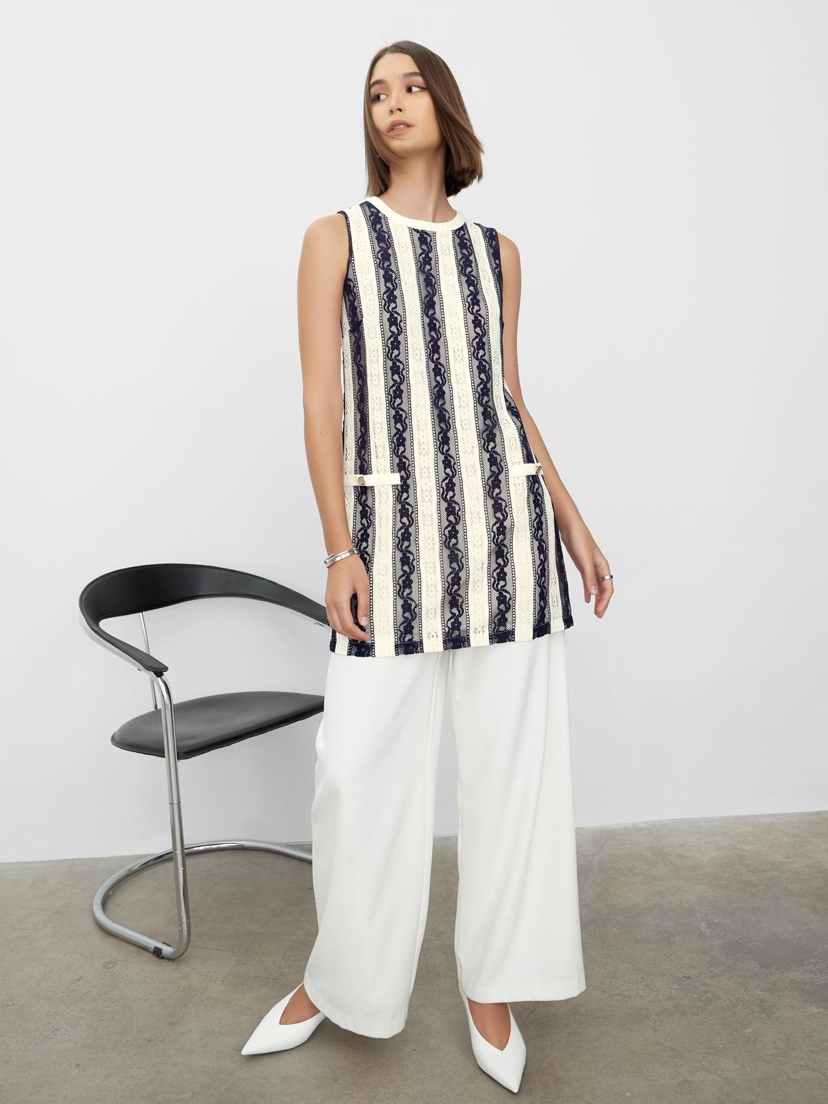 Lace Faux Twin Pocket Dress - Navy