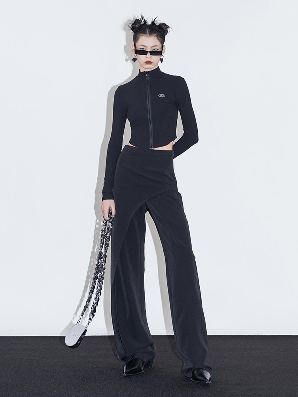 Asymmetrical Straight-Leg Suit Trousers - Black