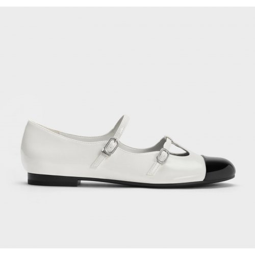  Double-Strap T-Bar Mary Janes - White 