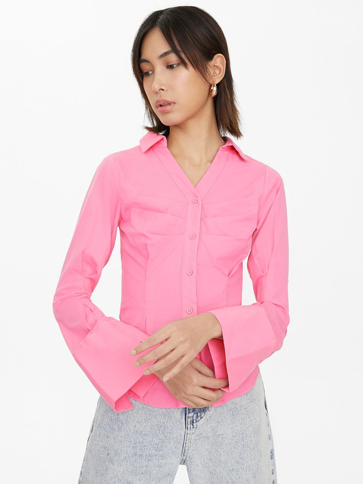 Cinched Button Up Shirt - Pink