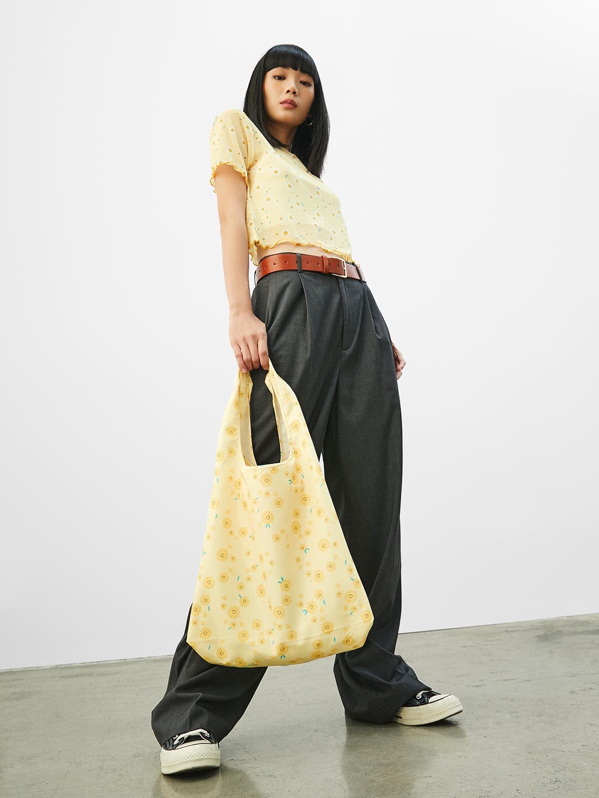 Pomelo x Smiley® Floral Printed Tote Bag - Yellow