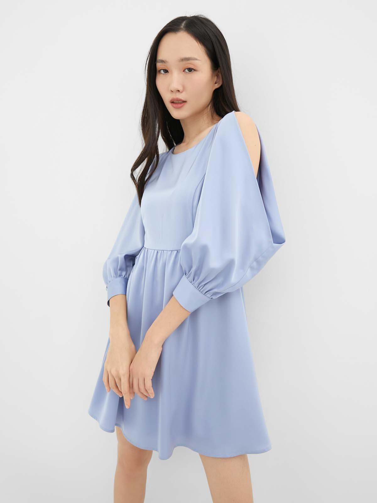Shoulder Cut Out Mini Dress - Blue