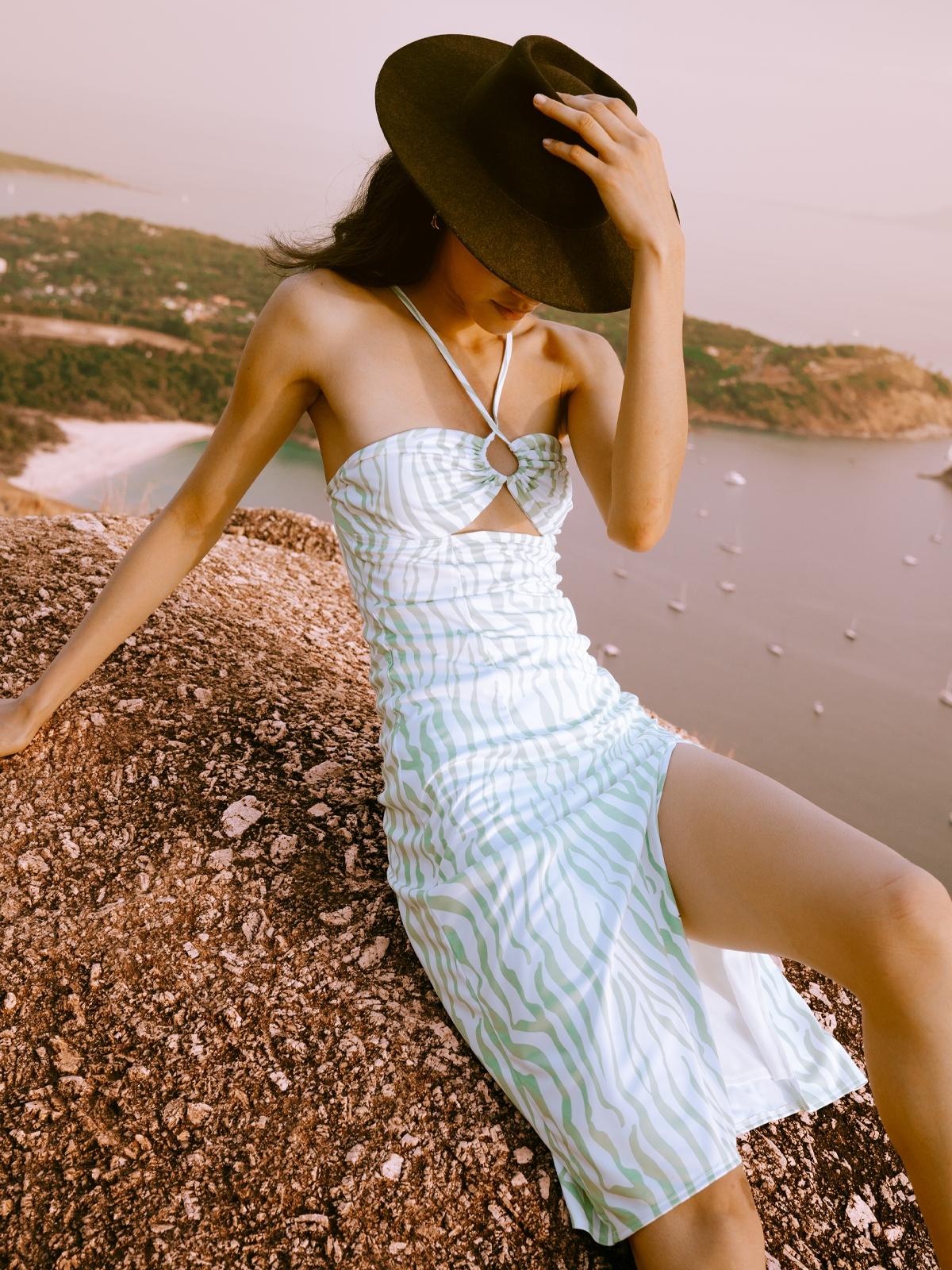 Sustainable Abstract Print Dress - Green