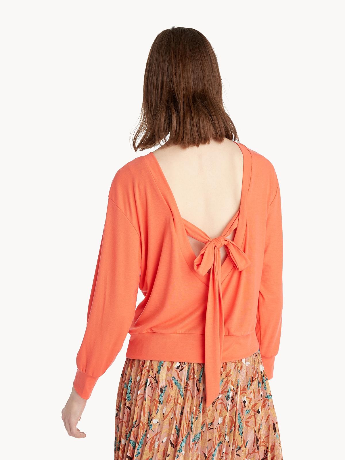 Tied Open Back Sweater - Coral Red