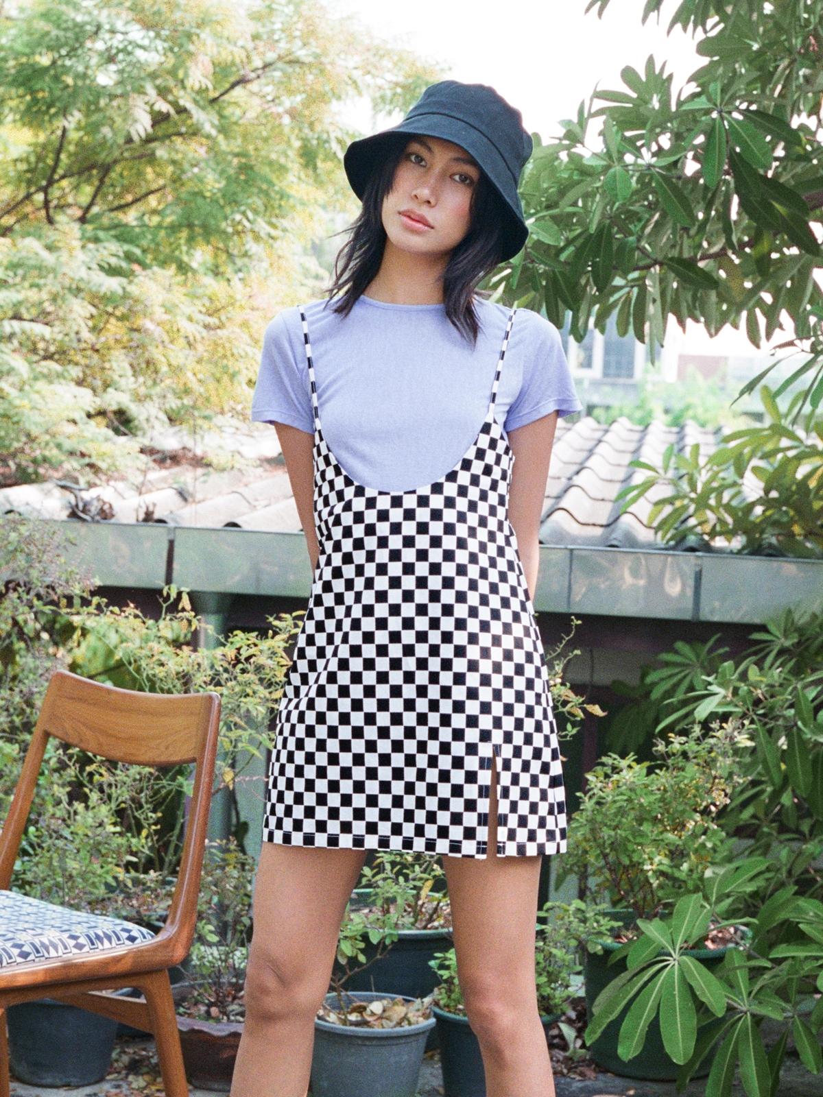 Checkered Two Piece Mini Dress - Purple