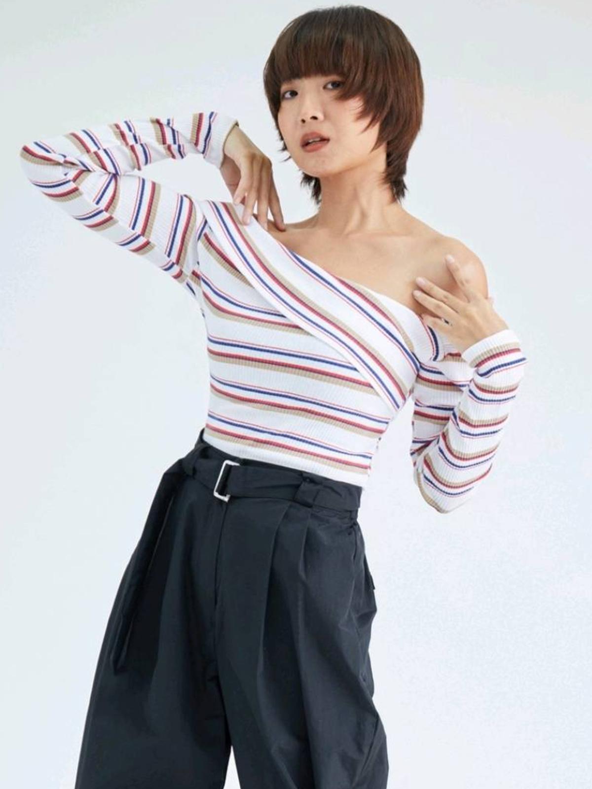 3.3 Field Trip x Striped Off-shoulder T-Shirt - Ivory