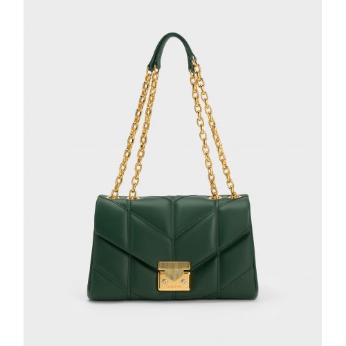  Eudora Chevron Trapeze Bag - Dark Green 