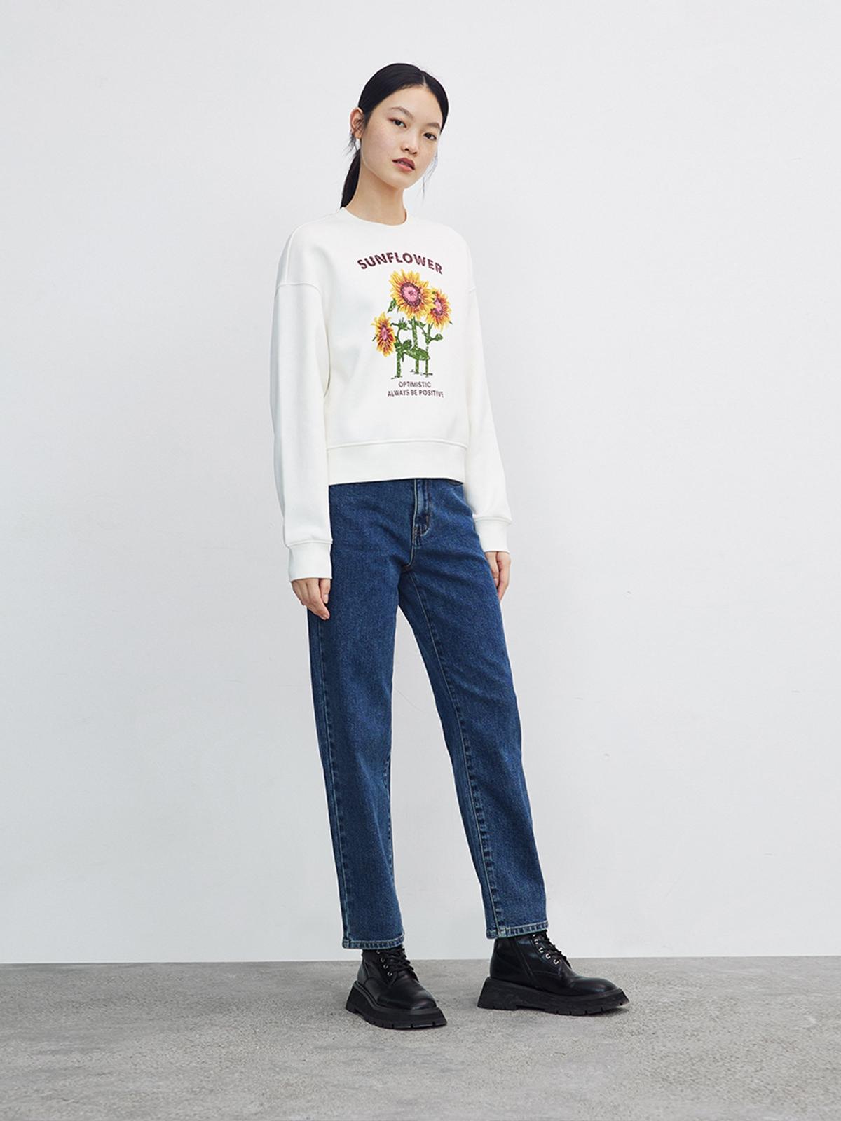 Sunflower Graphic Print Sweater - White