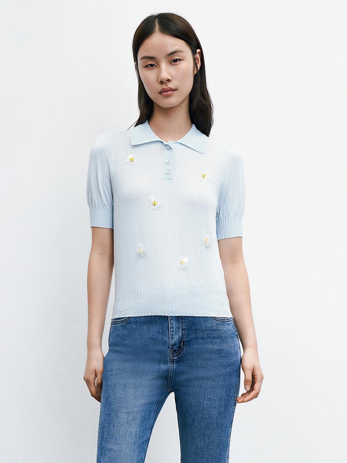 Floral Short Sleeve Shirt - Baby Blue