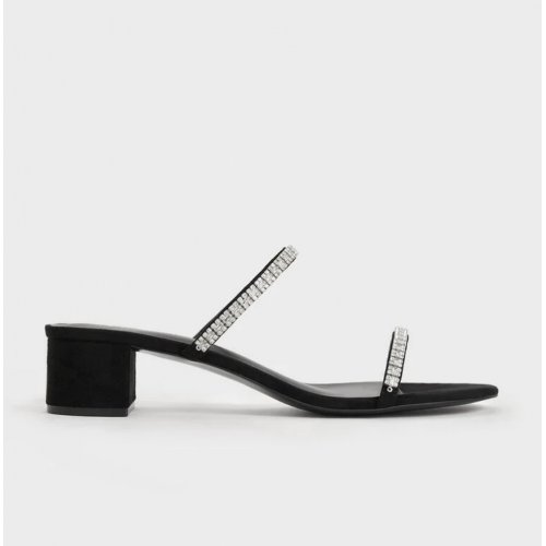  Ambrosia Textured Gem-Embellished Mules - Black Textured 