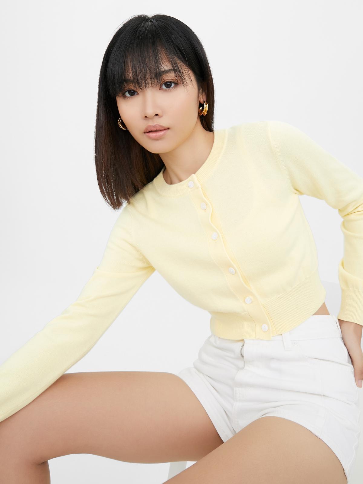 Knit Cropped Cardigan - Yellow