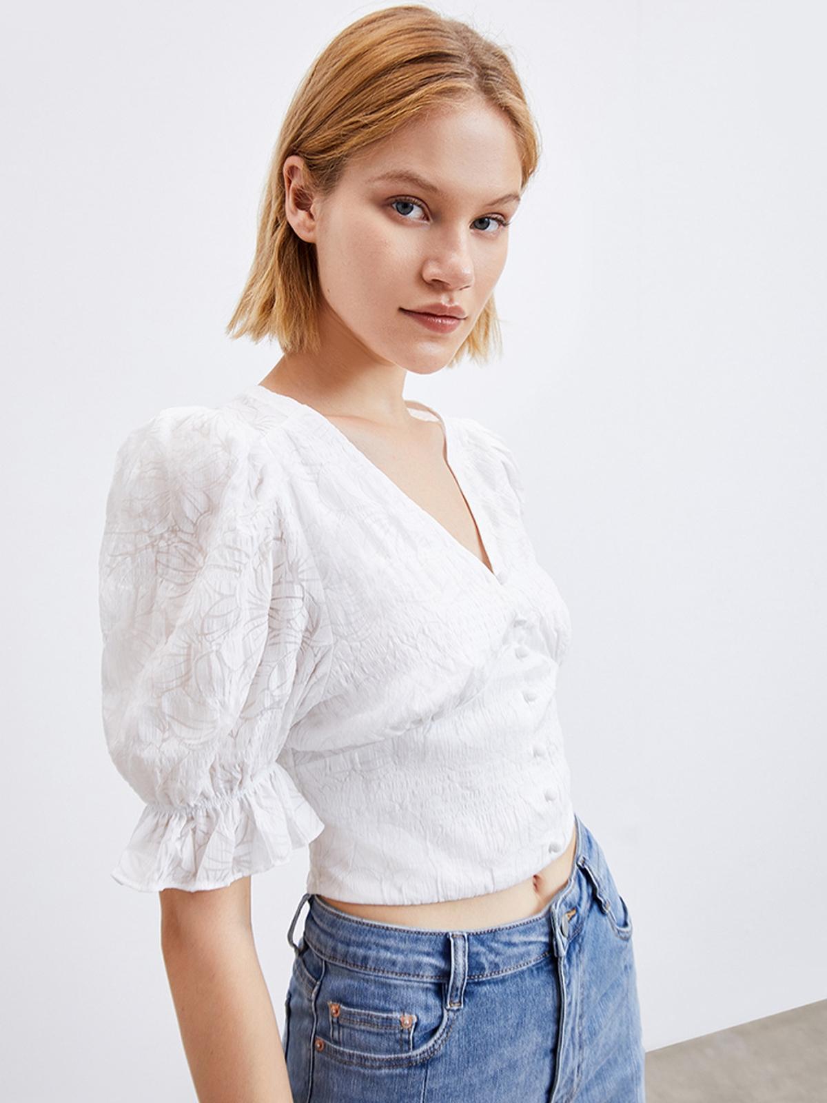 V-Neck Blouse - White