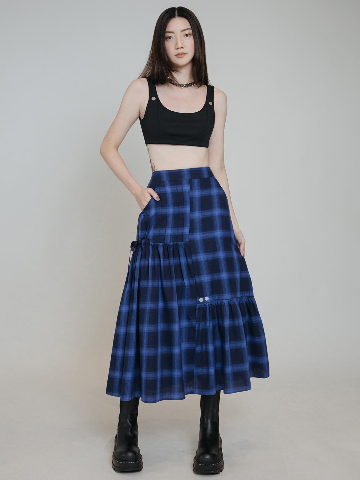 Maeve Midi Skirt - Blue Checkered