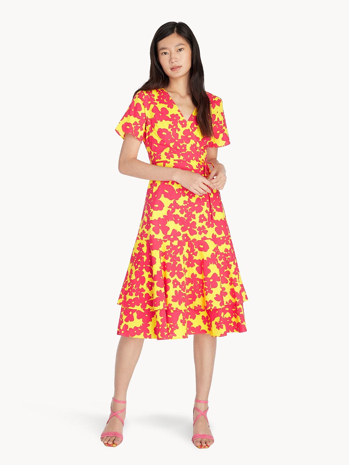 Purpose V Neck Wrap Floral Dress - Yellow