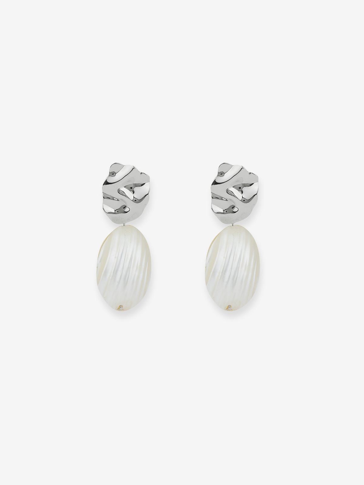 Shell Plate Drop Earrings - Silver