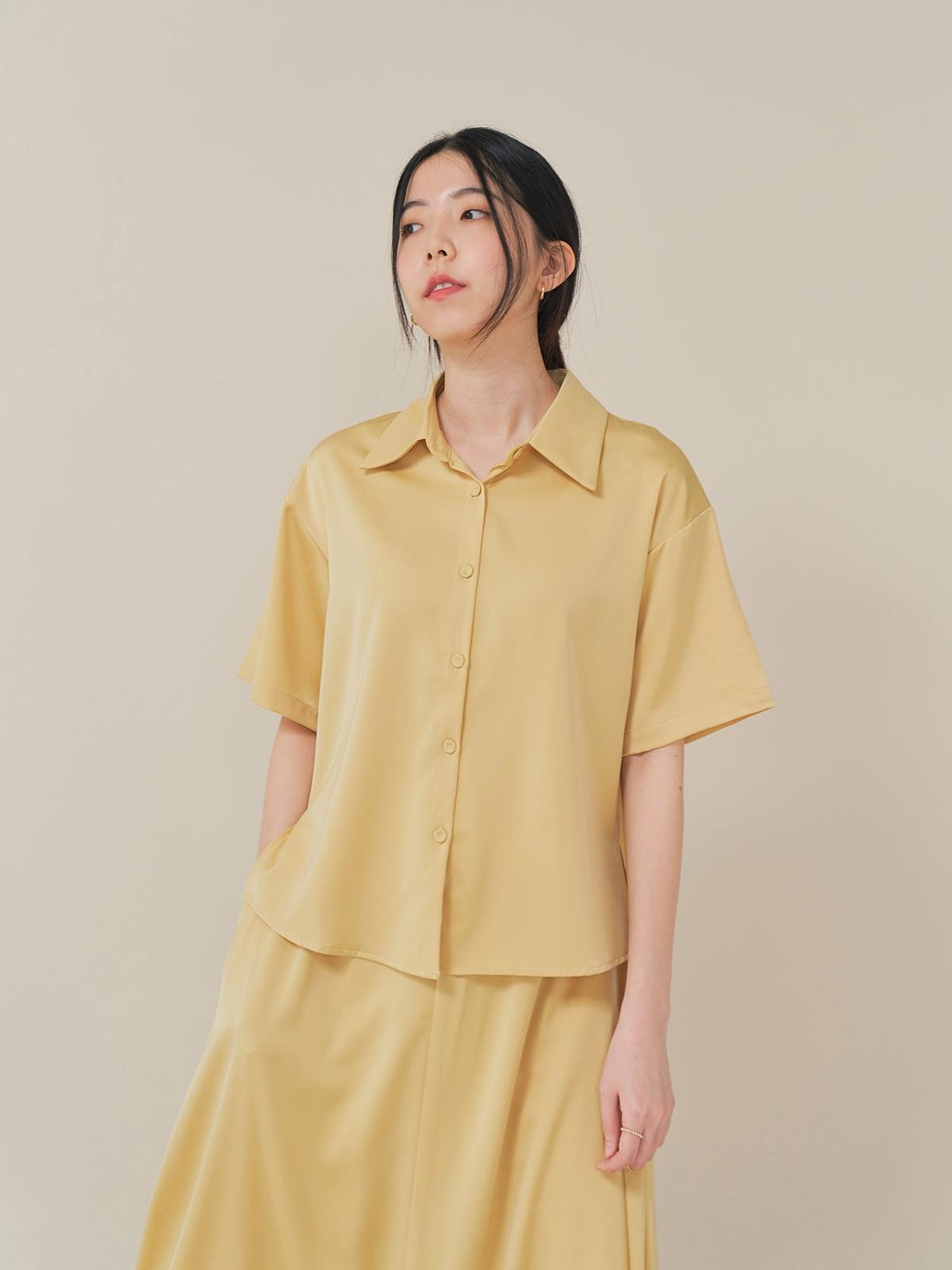 Tim Satin Short Sleeve Blouse  - Yellow
