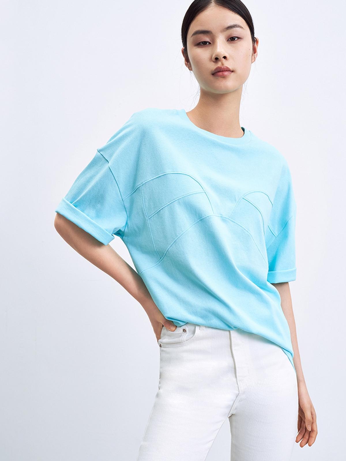 Embroidered Oversized Tee - Blue
