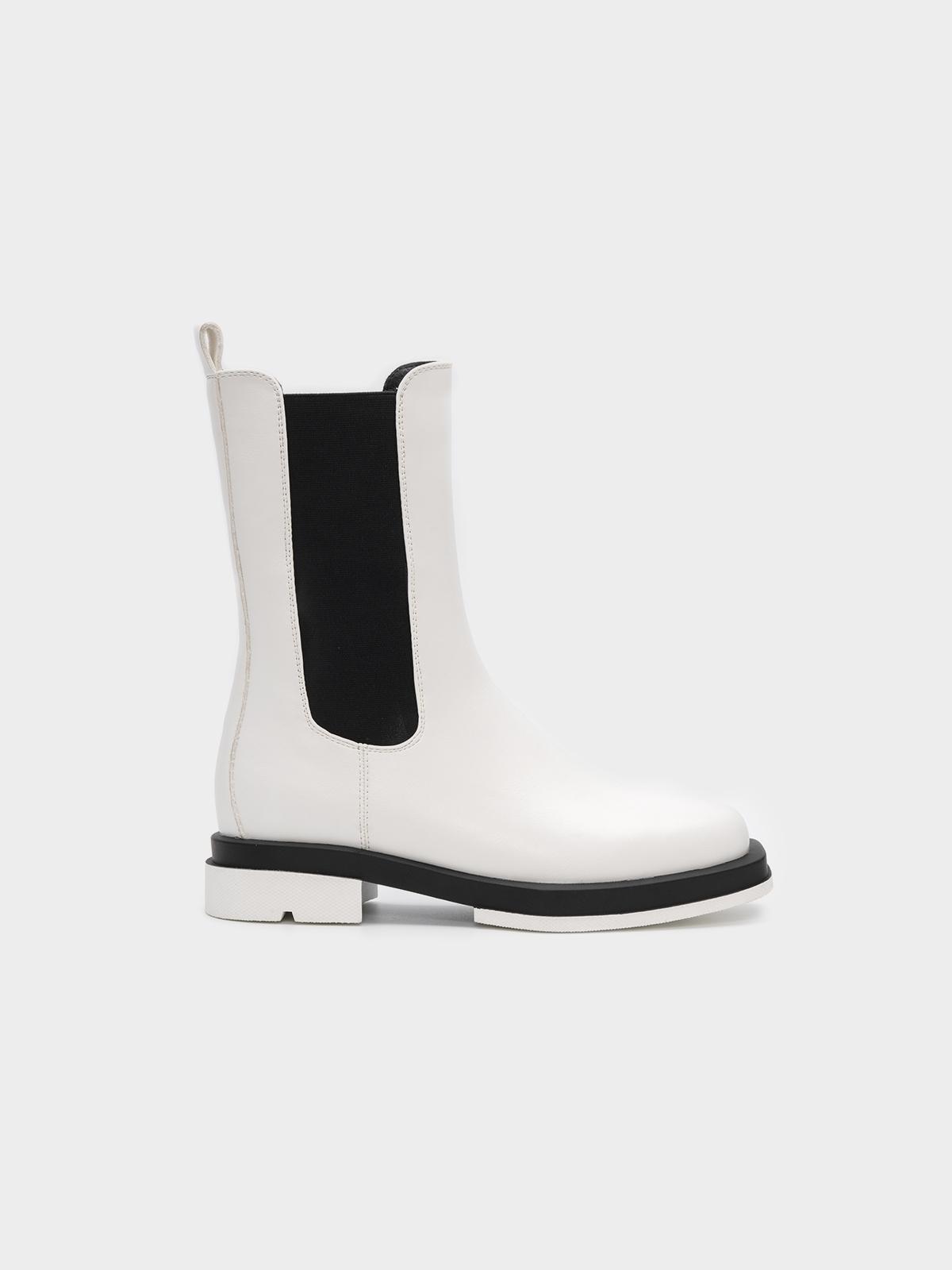 Flat Elastic Band Ankle Boots - White