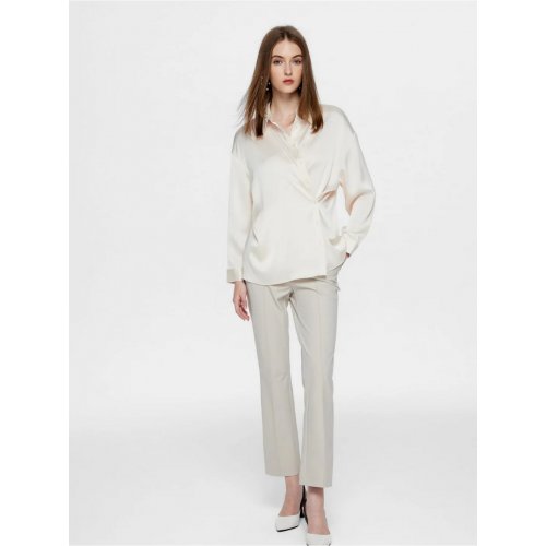 Emma Textured Seersucker Asymmetric button up Blouse