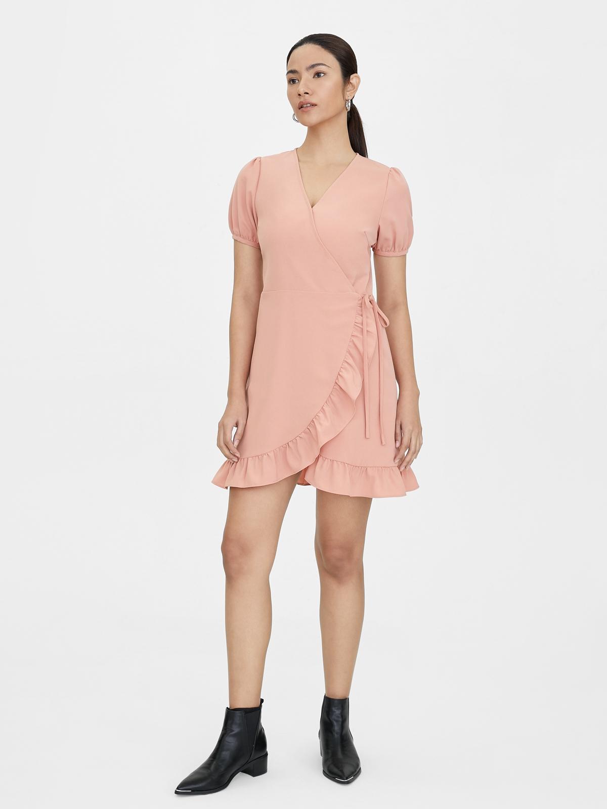 Frill Hem Wrap Dress - Pink