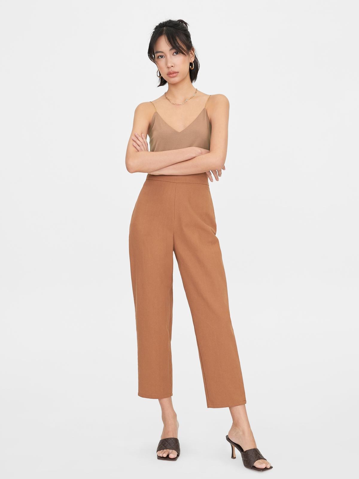 Linen Peg Leg Trousers - Brown