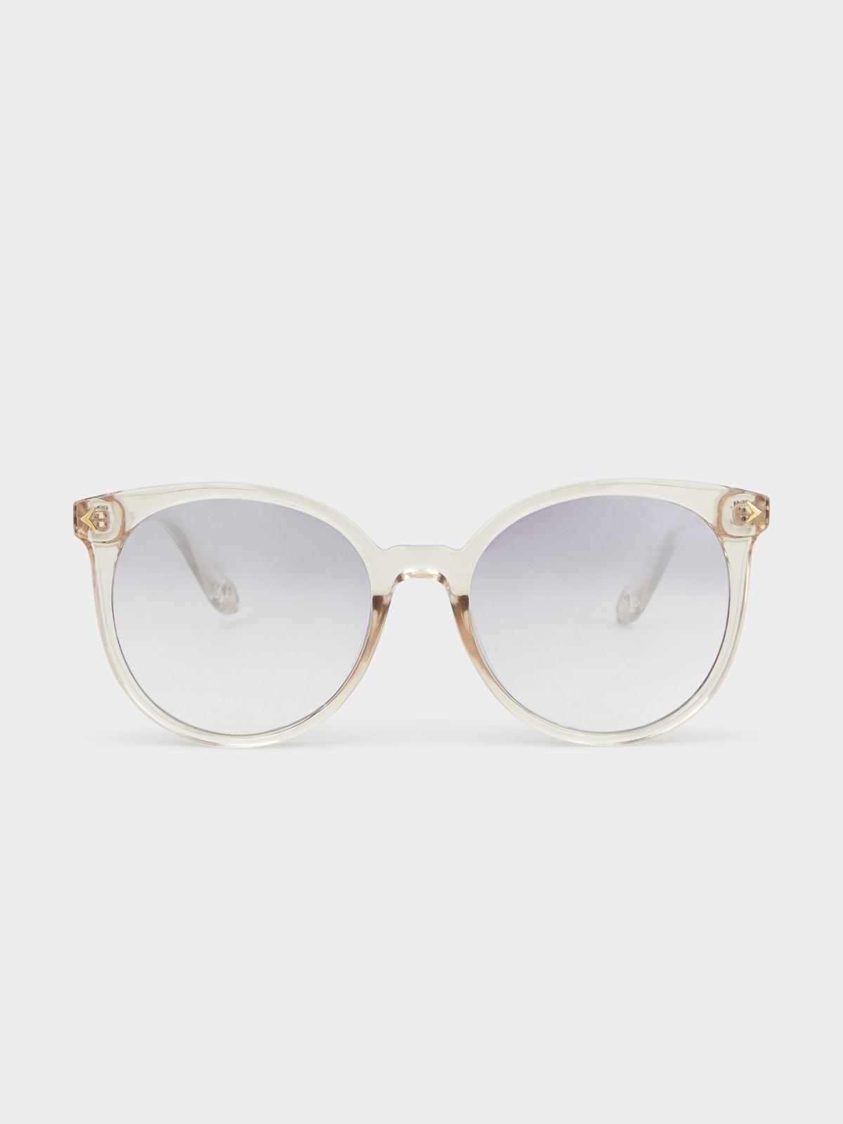 Classic Round Clear Frame Sunglasses - Light Grey