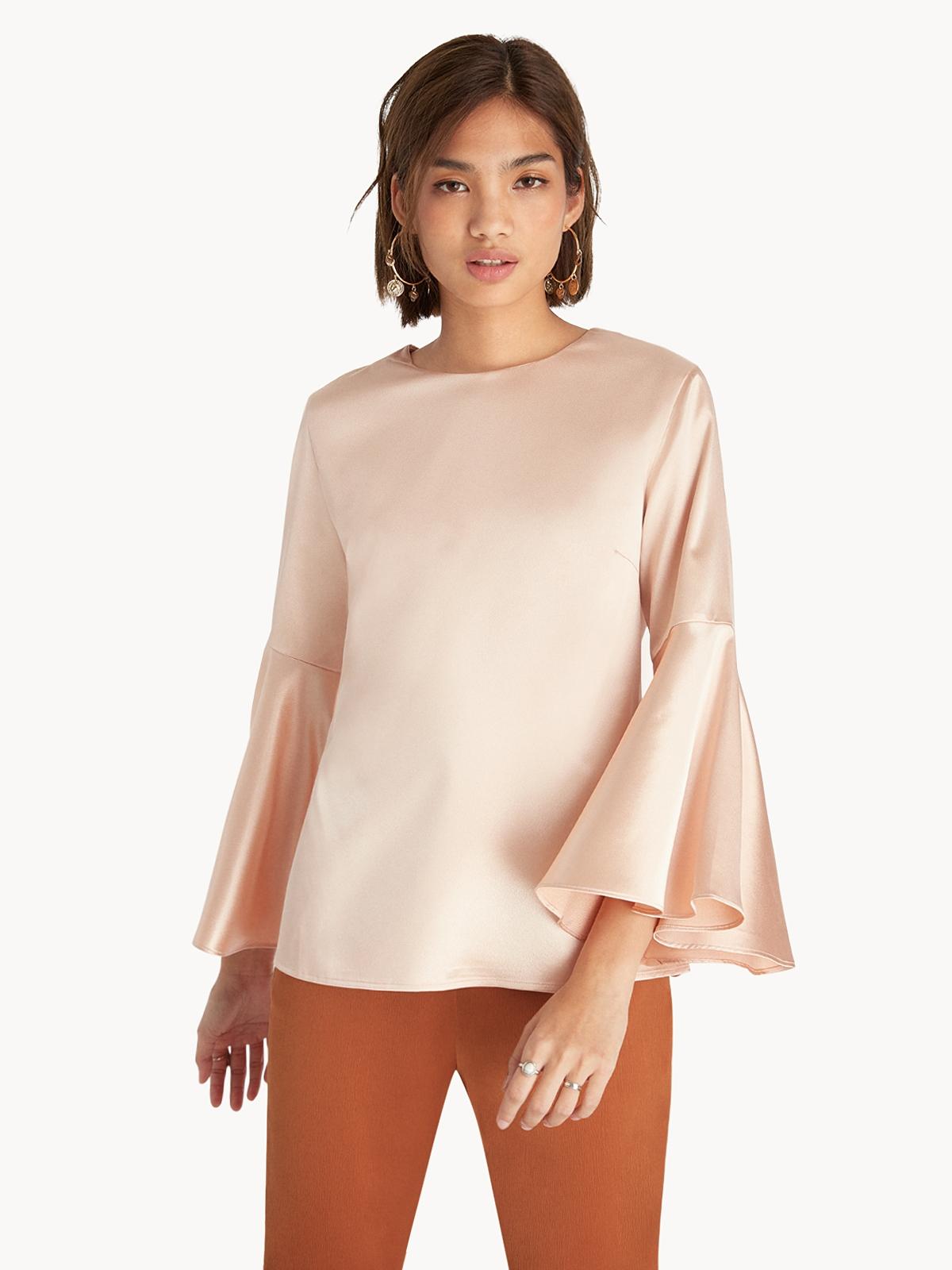 Satin Flared Sleeves Top - Pink