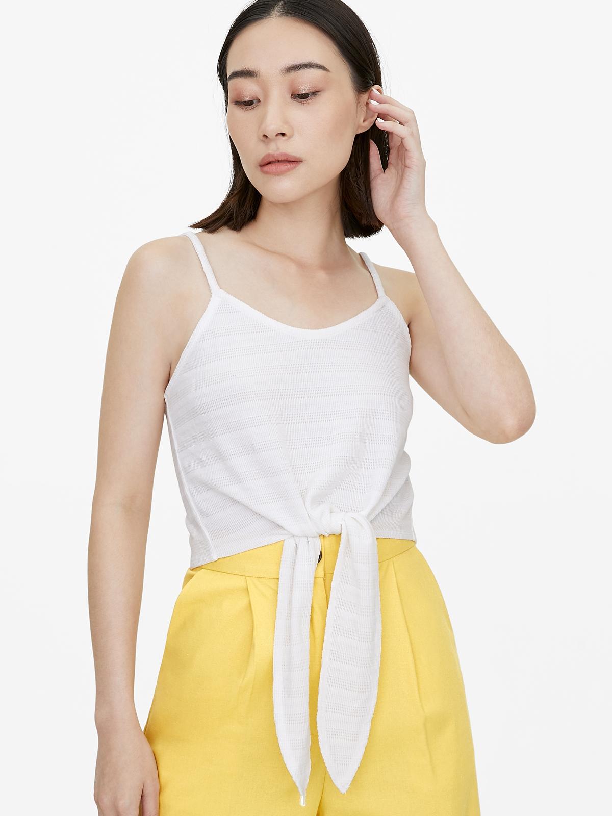 Crop Front Knot Cami - White