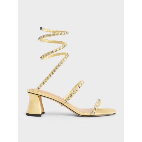Goldie Recycled Polyester Gem-Encrusted Spiral Sandals - Yellow
