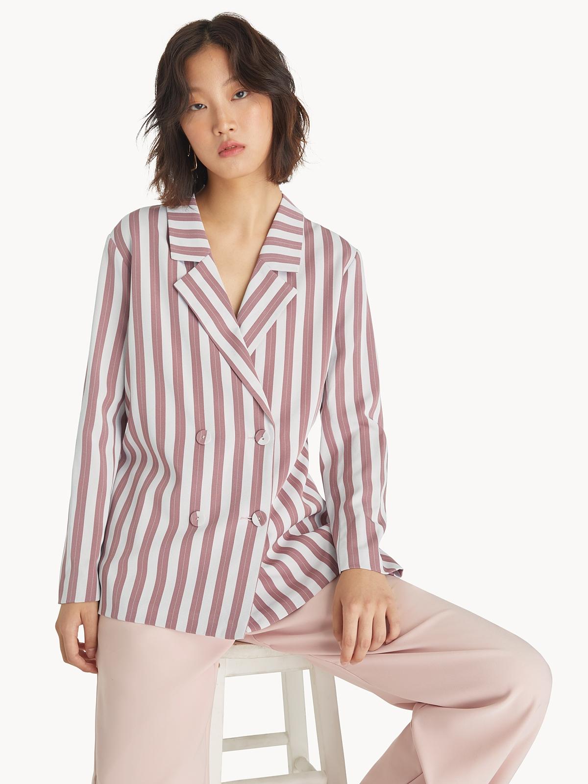 Stripe Double Breasted Blazer - Pink