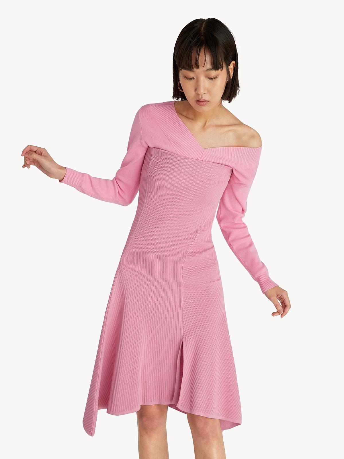 Ribbed Strapless Dress - Pink
