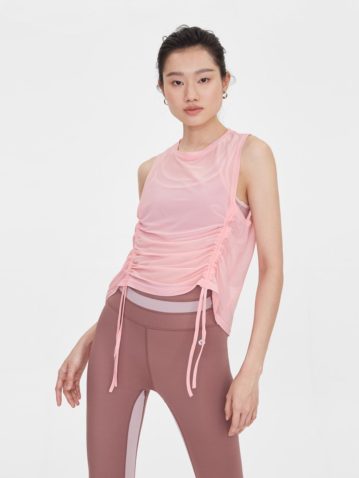 Ruched Mock Neck Loose Tank - Pink