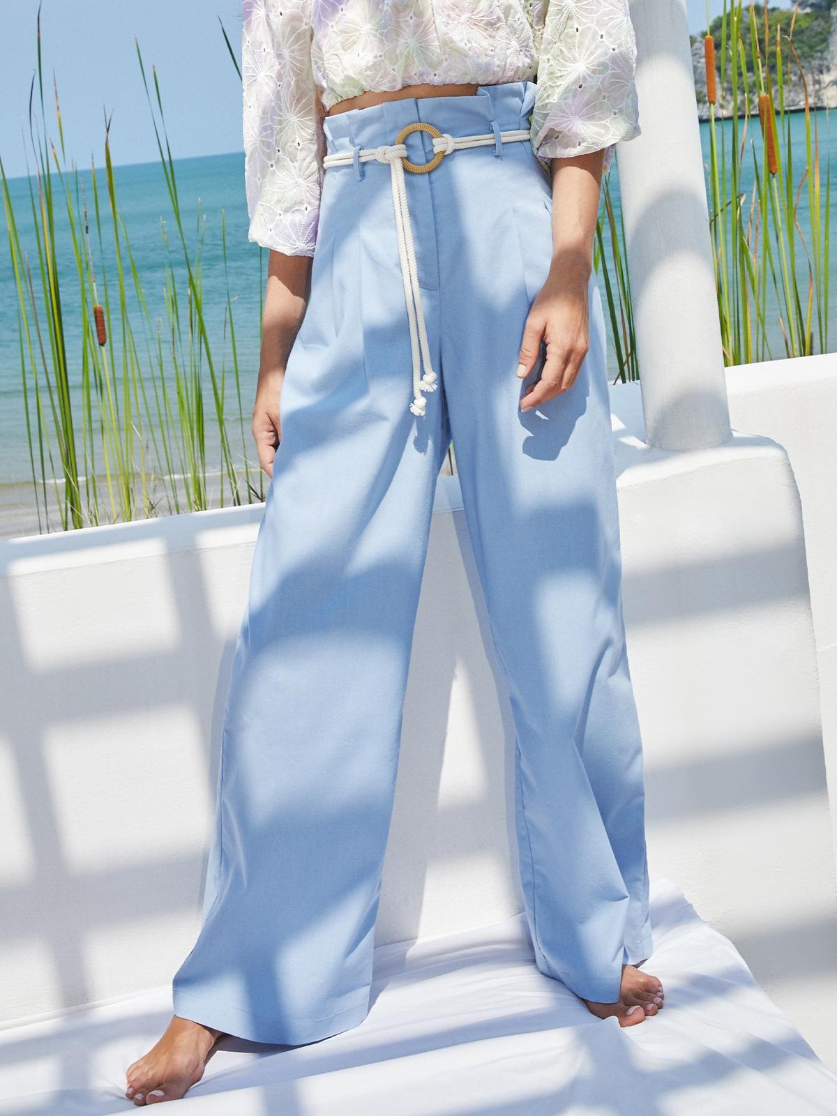 Ruffled Waist Trousers - Light Blue